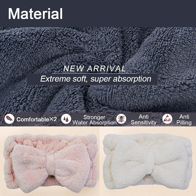 Chloven 2 Pack Microfiber Bowtie Headbands Facial Makeup Headband Cosmetic - Image 3