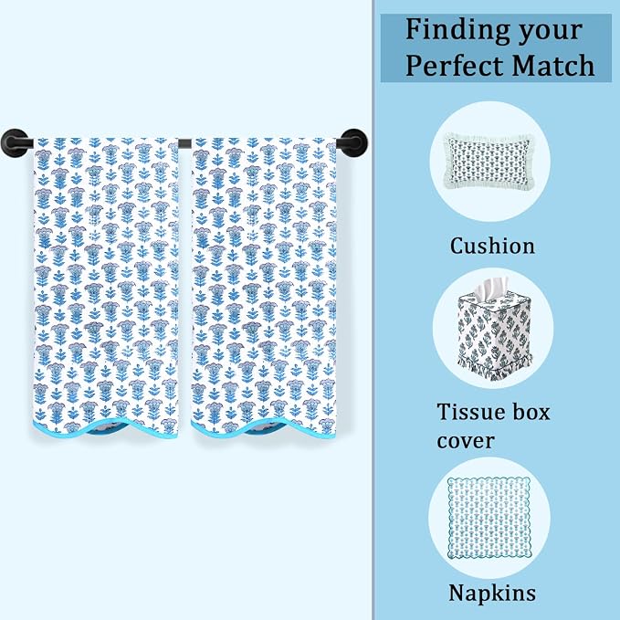 Ridhi Block Print Aquamarine Blue Cotton Spa Towel 27"x54" Set of 2 Handmade - Image 8