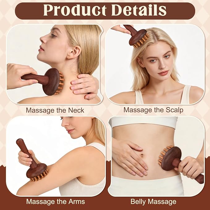 ProSuites 3 Pcs Wooden Head Scalp Massager Comb, Long Handle Head Massage Tool - Image 4