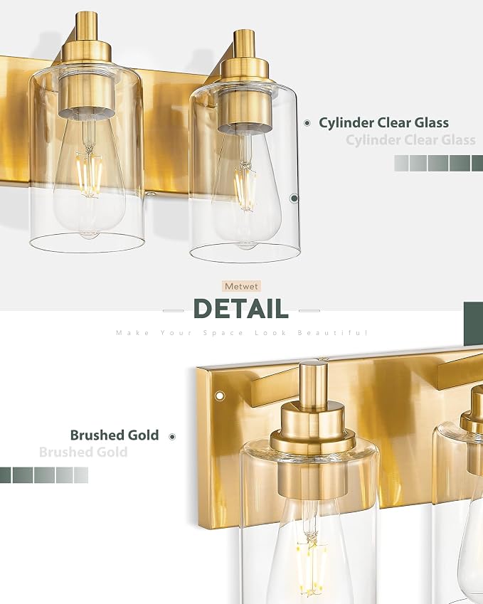 5-Light Bathroom Light Fixtures, 30 Inch Brushed Gold Vanity Light - Image 3