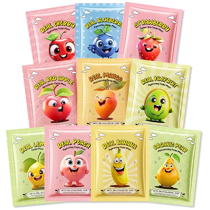 Kaely 10 Pack Fruit Face Masks for Kids, Kids Face Mask Spa Day Kit Supplies by KaelyCosmetics