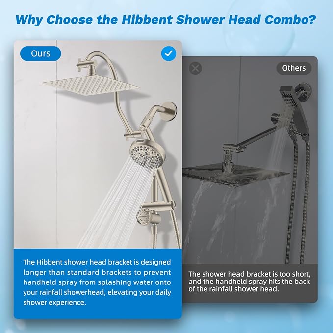 Hibbent cUPC Certified All Metal 8" Rainfall Showerhead Combo, High Pressure - Image 8