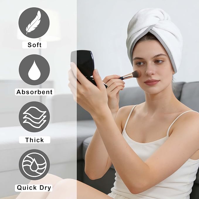 VOOVA & MOVAS Light Gray & White Microfiber Hair Towel Wrap - Image 2