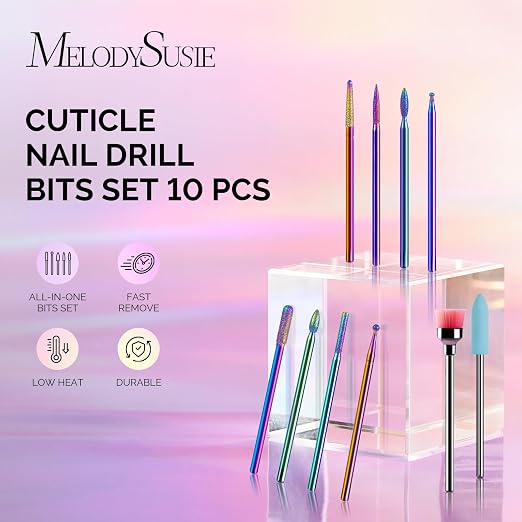 MelodySusie 10pcs Nail Drill Bits Set, 3/32 Inch Diamond Cuticle Bits - Image 2