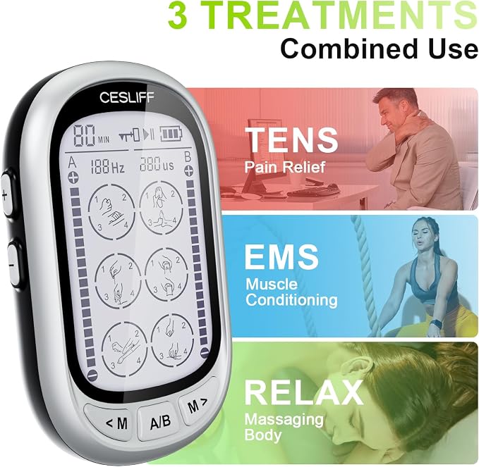 CESLIFF Dual Channel TENS EMS Unit Large Screen 24 Modes 36 Levels Intensity - Image 3