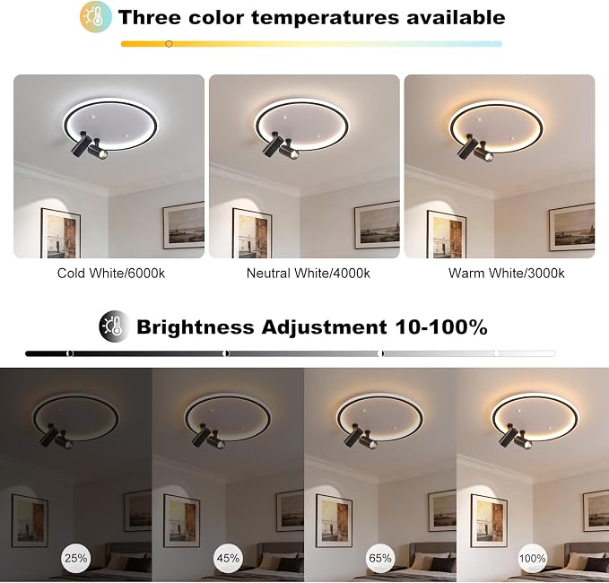 Shine LUEST Modern LED Bedroom Ceiling Light, 2 Adjustable Spotlights, Dimmable - Image 7
