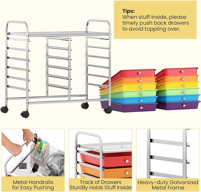 Giantex 12 Drawers Rolling Cart, Mobile Storage Drawer Cart, Classroom - Image 6