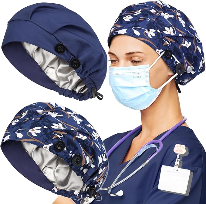 2 Pack Satin Lined Bouffant Scrub Caps - Image 5
