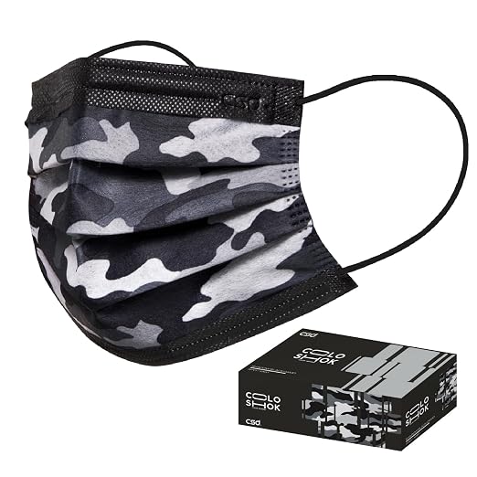 CSD Colo 30 Pcs Black Camo Disposable Face Masks, 3 Ply Adult Mask by CSD
