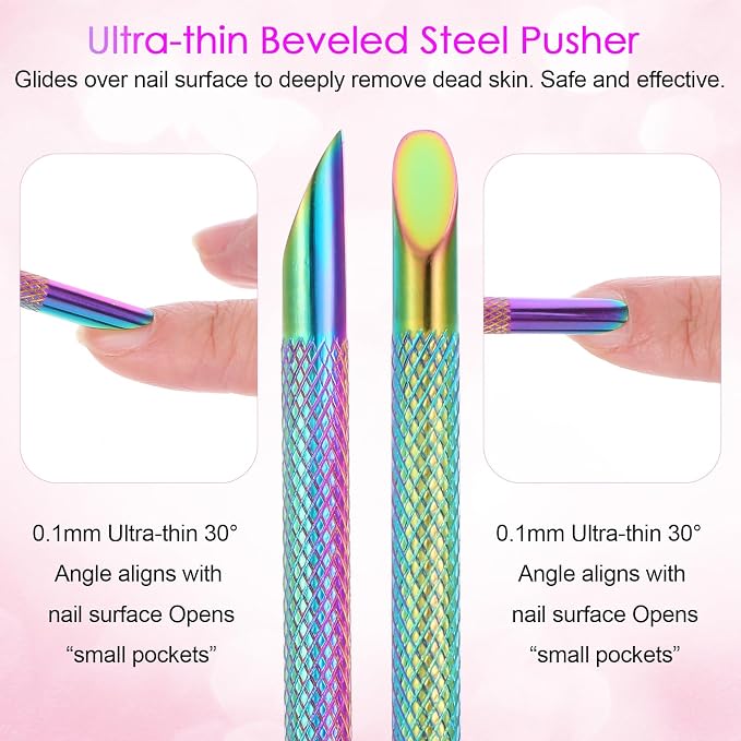 Dual Ended Nail Cuticle Pusher, 100/180 Grit Sandpaper Sheets Cuticle File - Image 3