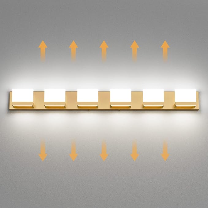 Tipace Gold Vanity Lights for Bathroom Modern LED 6 Lights Bathroom Vanity - Image 3