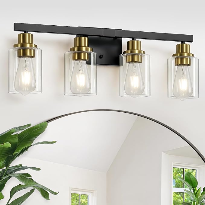 Bathroom Vanity Light, 4-Light Black and Gold Bathroom Light Fixtures - Image 8