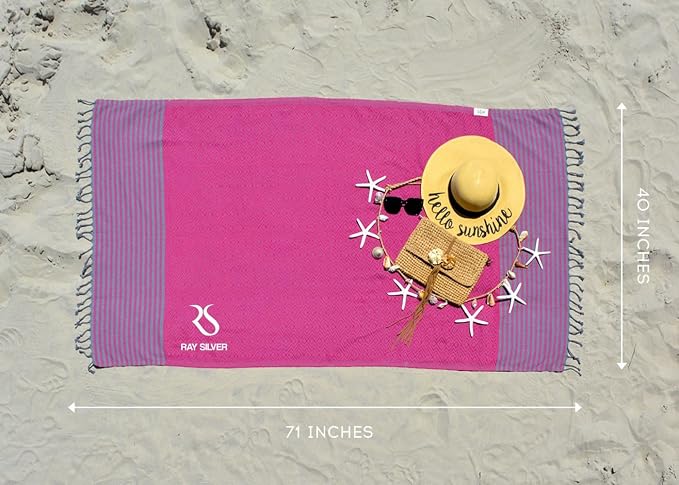 RAY SILVER Turkish Beach Towel – 100% Turkish Cotton 40"x71" Quick Dry - Image 5