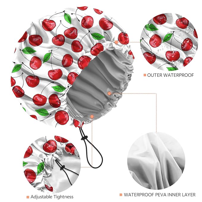 Shower Cap Reusable Double Layer Adjustable Elastic Waterproof EVA Hair Bath - Image 3
