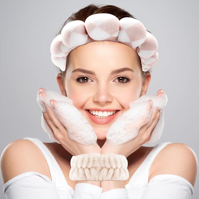 Zkptops Spa Headband for Washing Face Wristband Set Sponge Makeup Skincare - Image 2