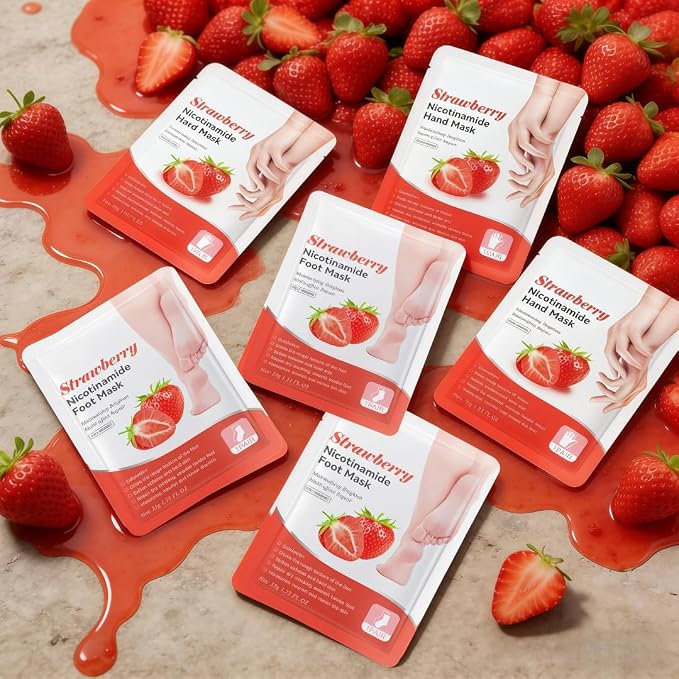 6-Pack Strawberry Nicotinamide Hand & Foot Mask - Image 7