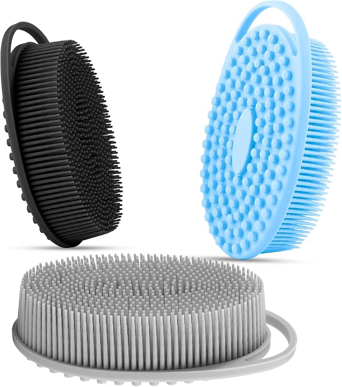 3 Pack Silicone Body Scrubber, Soft Silicone Loofah Silicone Body Brush by Slergut