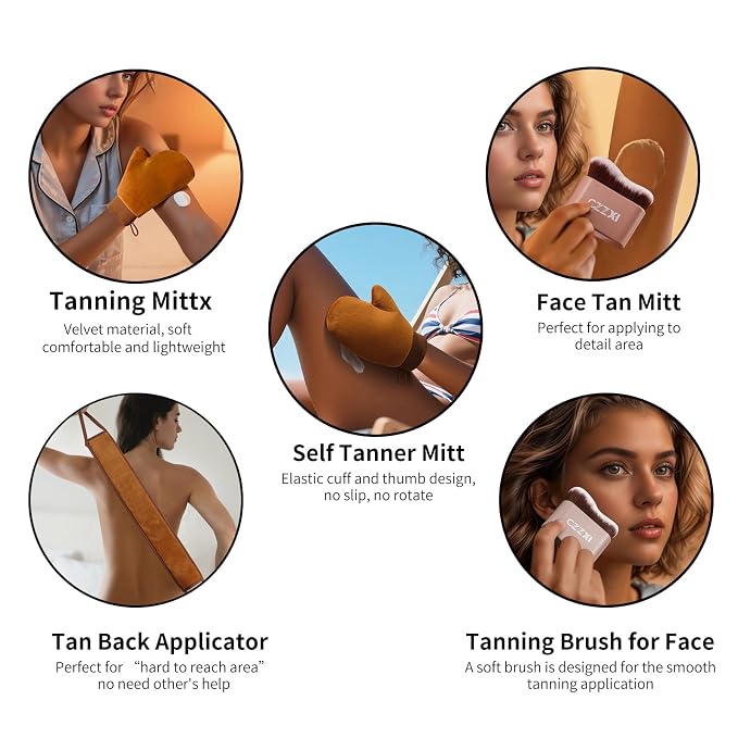 CZZXI Tanning Mitt, Body Brush & Back Tanner Applicator Kit – Self-Tan - Image 3