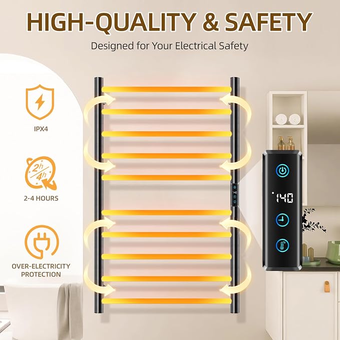 Towel Warmer Rack for Bathroom, Heated Towel Rack Wall Mounted, Stainless Steel - Image 4