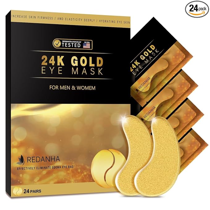 REDANHA 24 Pairs 24K Gold Under Eye Patches Face Masks Dark Circles Puffy Eye by REDANHA
