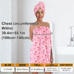 Women’s Pink Cherry Bath Wrap and Hair Towel Set, Soft Absorbent Microfiber - Image 3
