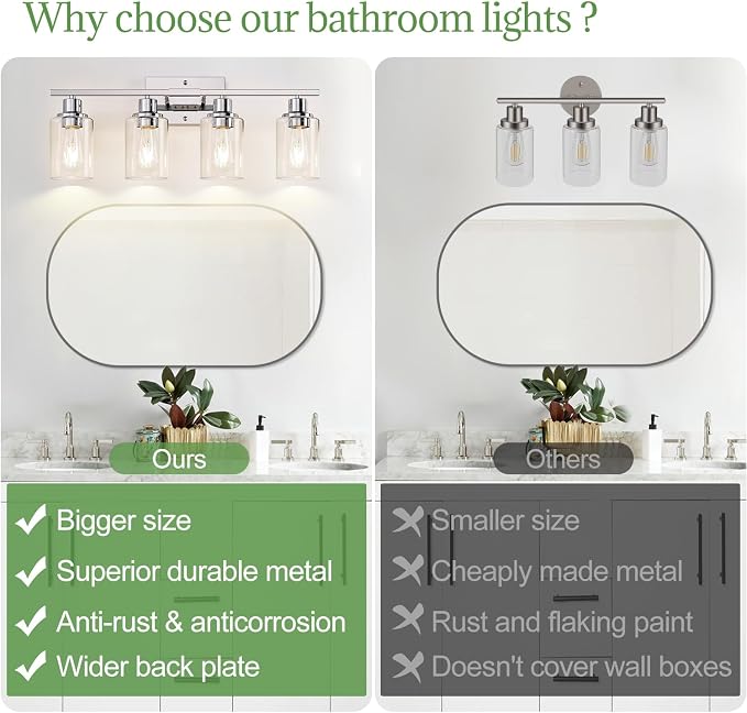 Indoi 4 Light Bathroom Light Fixtures, Chrome Vanity Lights - Image 2
