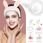 Cute White Rabbit Ears Headband Frog Eye Elastic to Wash Face - Image 4