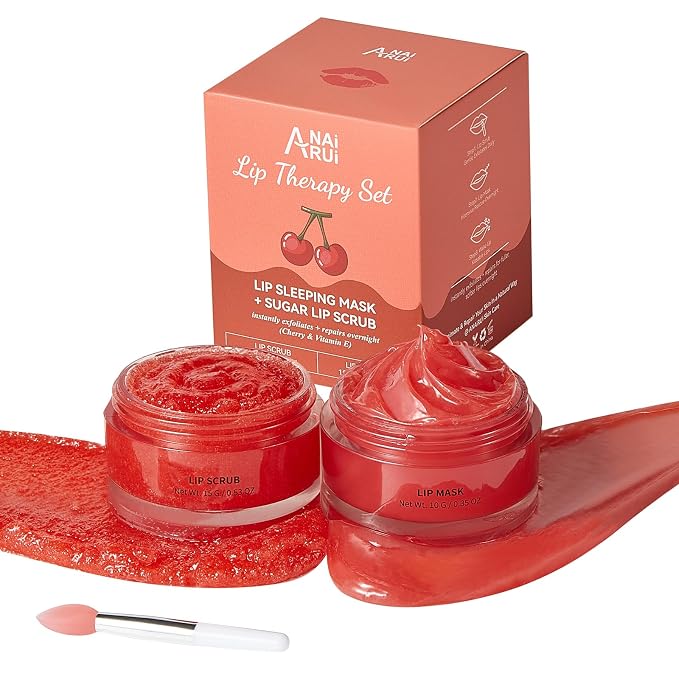 ANAI RUI Cherry Lip Scrub & Lip Mask Set, Vitamin E, Lip Scrub by ANAIRUI