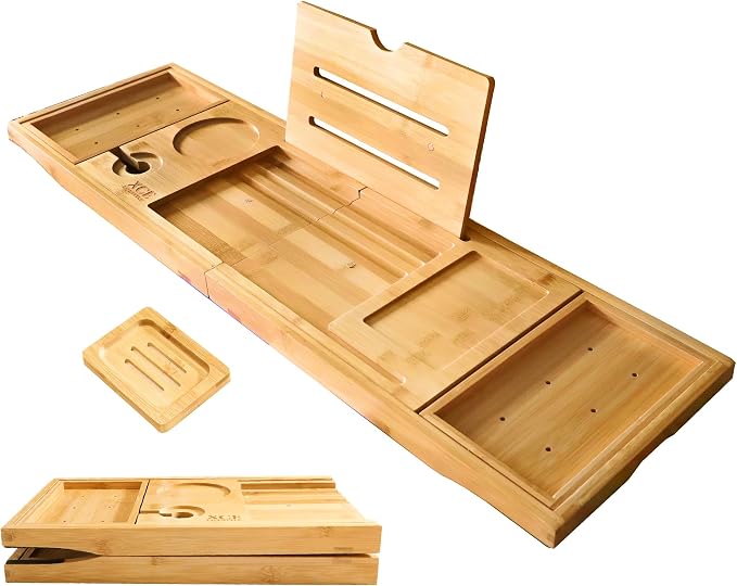 XcE Foldable Bamboo Bathtub Caddy Tray by XCE