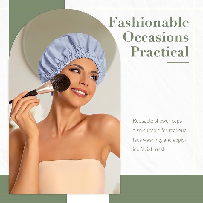 Reusable Shower Cap for Women, Large Waterproof Shower Bonnet Washable Elastic - Image 2
