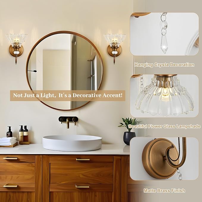 1 Piece Vintage Wall Sconce, 1-Light Matte Antique Brass Finish Wall Sconce - Image 4
