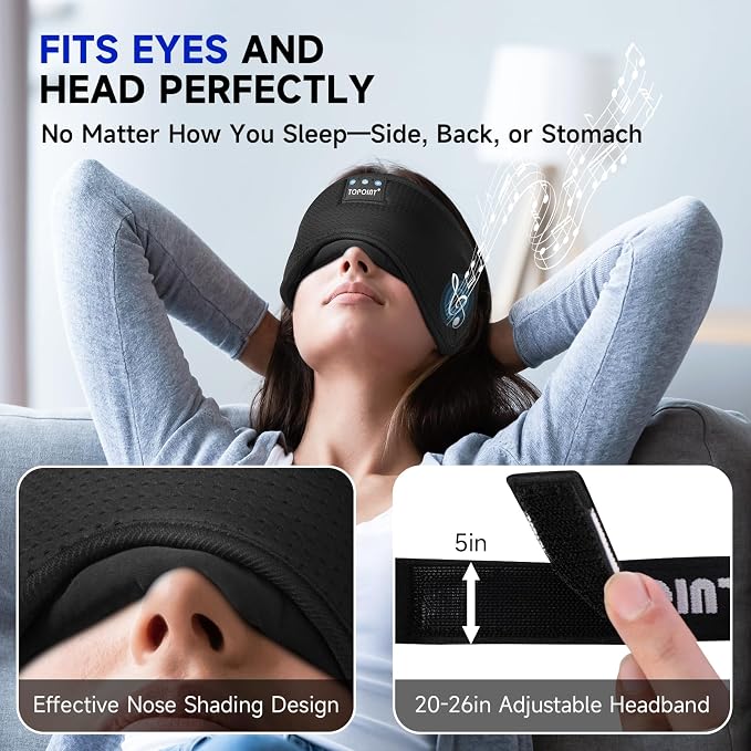 TOPOINT Sleep Mask with Bluetooth Headphones, Breathable Silk Eye Mask - Image 3