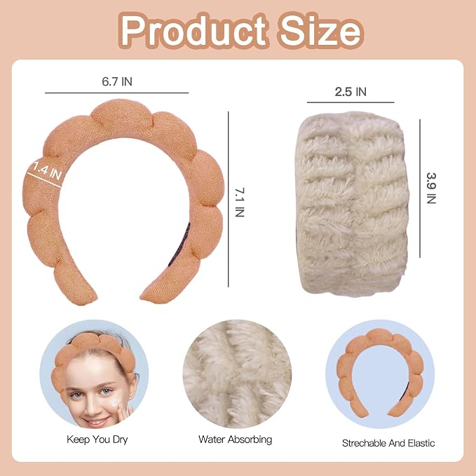 Beleki Spa Headband for Washing Face Wristband Set Sponge Headband Makeup - Image 2
