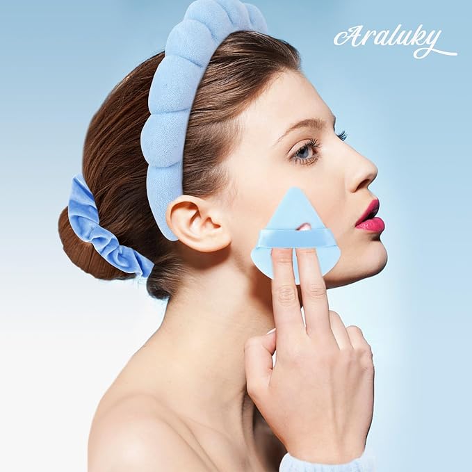 7Pcs Spa Set - Puffy Headband, Wristbands, Powder Puffs, Makeup Removal Terry - Image 7
