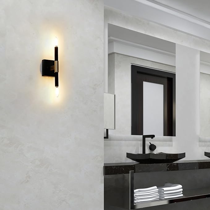Globe Electric 65000044 2-Light Wall Sconce, Matte Black, Antique Brass Accent - Image 4