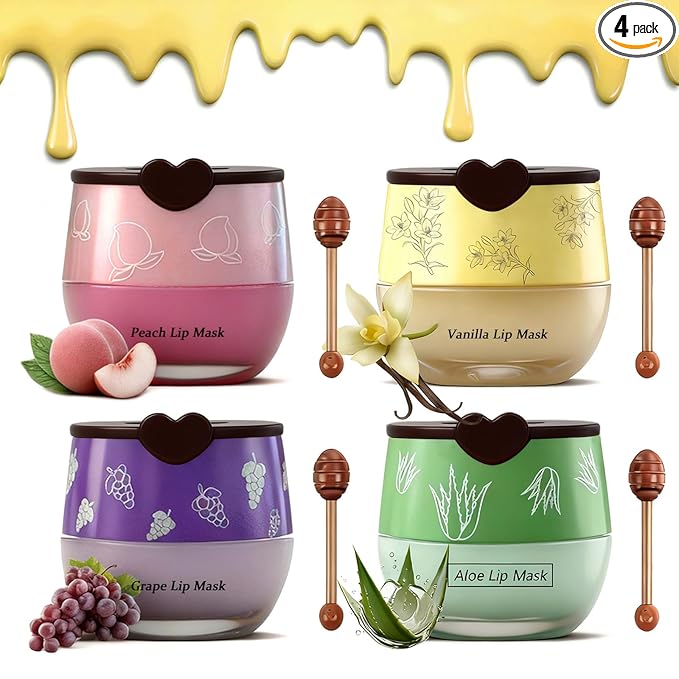 4PCS Bee Lip Balm Honey Pot, Fruit Moisturizing Propolis Lip Mask, Lip Mask by Charm+Kiss