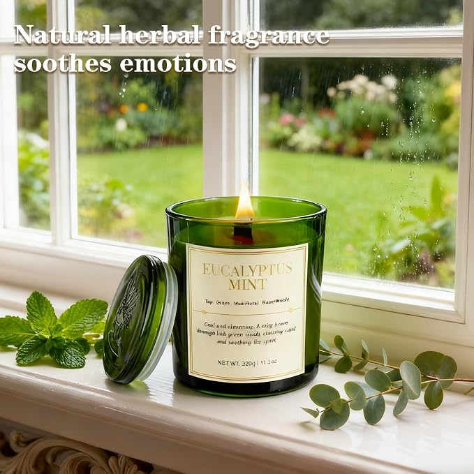 2 Pack Candles for Home Scented, Wood Wick Eucalyptus Mint Scented Candle - Image 5