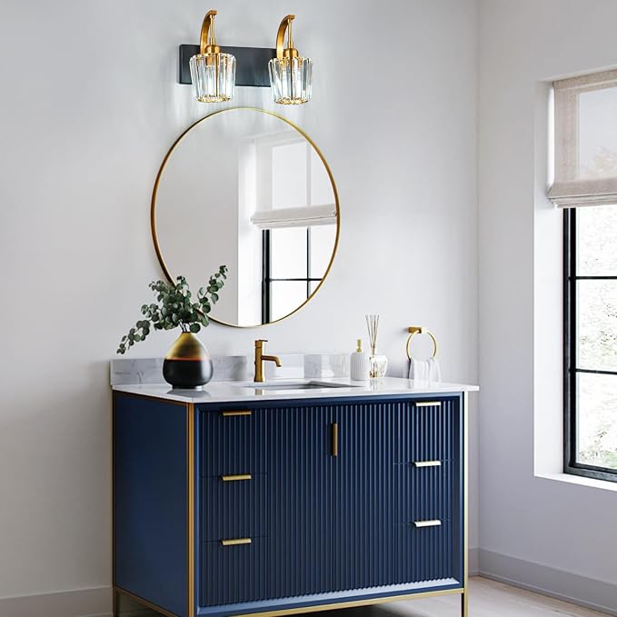 Modern Bathroom Vanity Light, 2-Light Black Gold Wall Sconce - Image 3