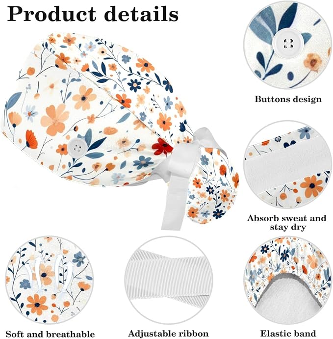 Scrub Caps Women Nursing Hats Floral Flowers - Image 4