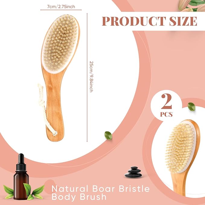 Gerrii 2 Pcs Dry Brushing Body Brush Natural Boar Bristle - Image 2