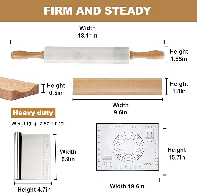 Koville African Natural Marble Rolling Pin, Non-Stick Polished Dough Roller - Image 2
