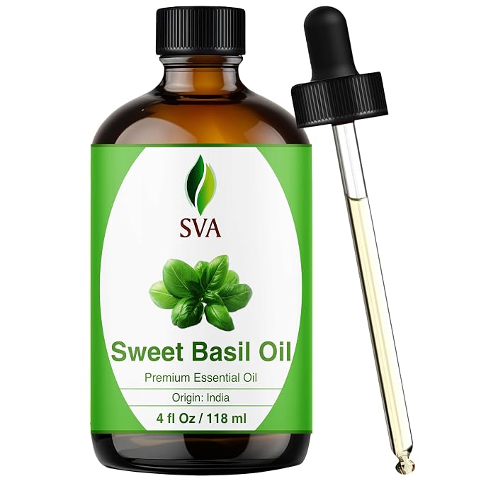 SVA Sweet Basil Essential Oil – 4 Fl Oz – 100% Natural Basil Oil by SVAORGANICS