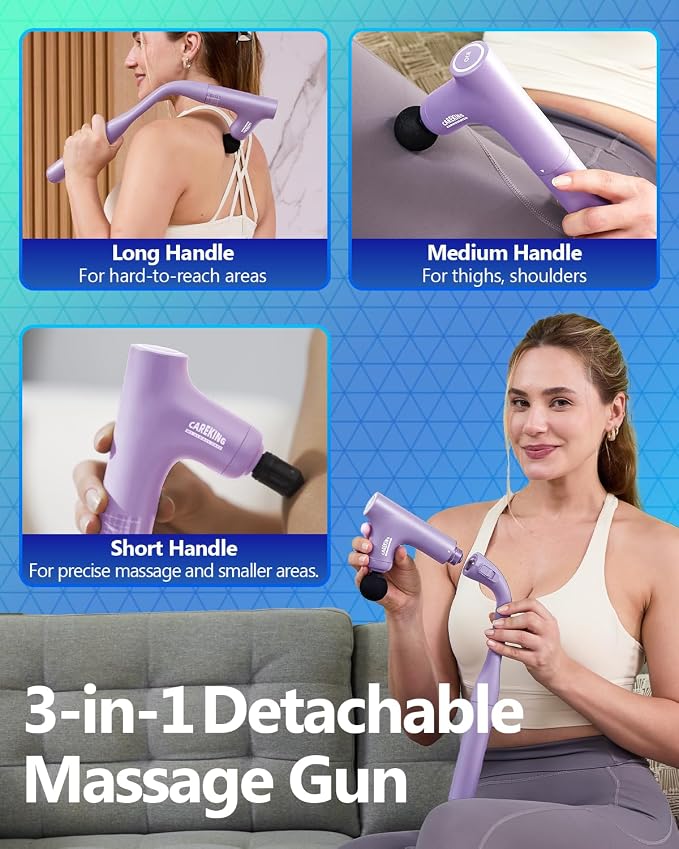 3-in-1 Detachable Massage Gun Deep Tissue, Ergonomic Extension Handle Back - Image 3