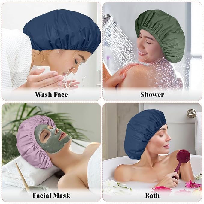 3 Pack Shower Cap for Women Reusable Waterproof, Bath Cap for Long Hair - Image 6