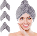 Microfiber Hair Towel Wrap, 3 Pack Soft Hair Drying Towel, Shower Cap & Hair by Unknown