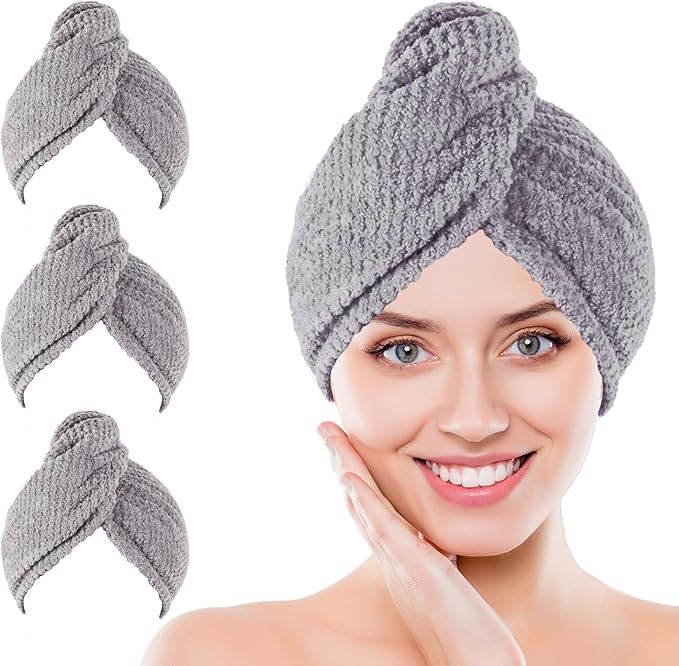 Microfiber Hair Towel Wrap, 3 Pack Soft Hair Drying Towel, Shower Cap & Hair by Unknown