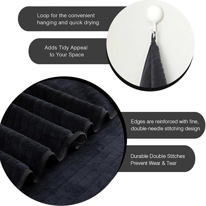 Hailea Black Hand Towels Set 16x31 Inches, Soft Microfibers Bathroom Towel Set - Image 3