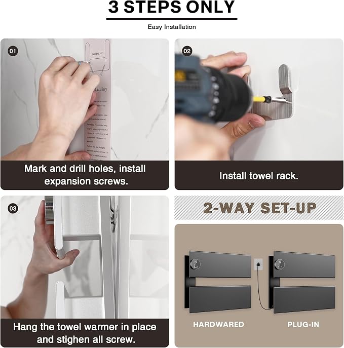K&KALONZO Electric Towel Warmer, 18.35" W x 14.6" H Wall-Mounted Towel Heater - Image 6