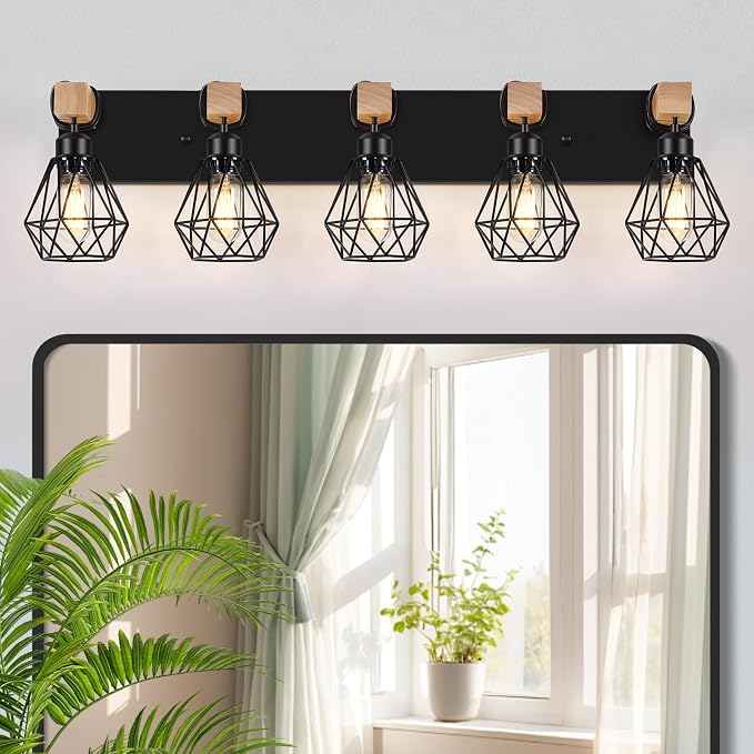 FadimiKoo 5-Light Farmhouse Wood Wall Sconces Lighting, Rustic Bathroom Wall by FadimiKoo