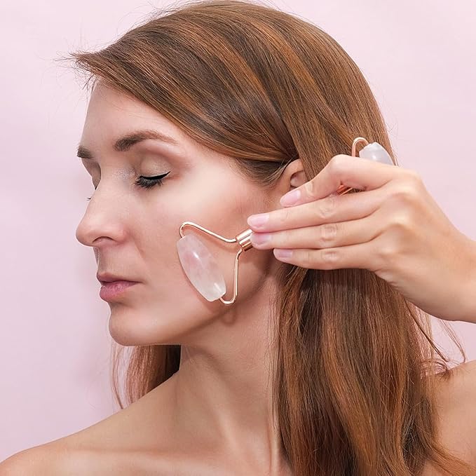 huefull Face Massager Rose Quartz Face Roller & Gua Sha Facial Tool Set - Image 8